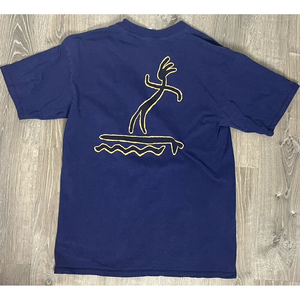 Vintage 90s Surf T Shirt Large Navy Graphic Print Surfer Cancun Retro Cotton Tee